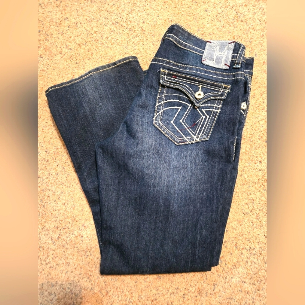 Hydraulic Women's Dark Blue Distressed Lola Boot Cut Jeans size 17/18 short